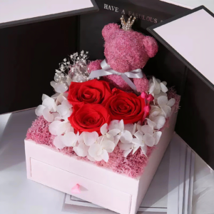 Bear Preserved Rose Dual-Door Jewelry Gift Box