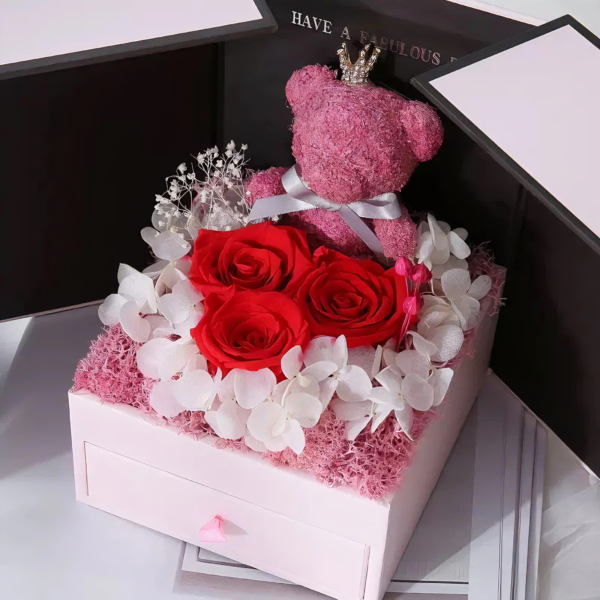 Bear Preserved Rose Dual-Door Jewelry Gift Box