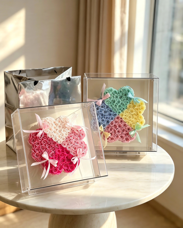 Hand‑Crafted Heart‑Shaped Preserved Rose Acrylic Box